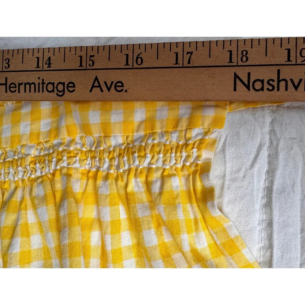 Vintage Yellow Gingham Half Apron White Chicken Scratch Embroidery Pocket Tie